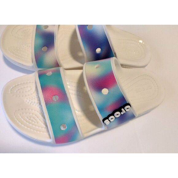 Crocs Classic White Tie Dye Solarized Double Strap Slide On Sandals W 8 Men 6 - Picture 3 of 8